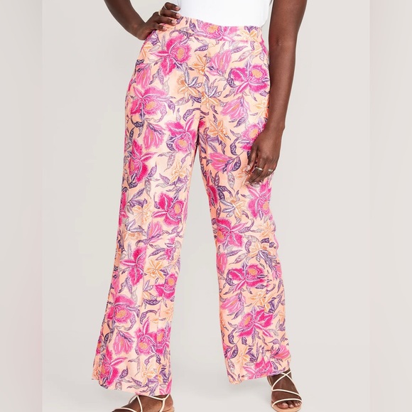 ๐๐ธ Peach Floral Print High-Waisted Playa Soft-Spun Wide-Leg Pants Size M - Picture 7 of 10